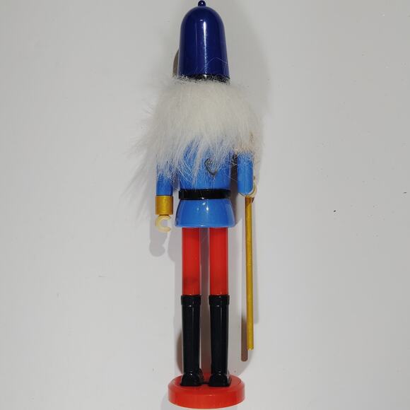 Christmas Nutcracker Soldier Figure Plastic 9" Holiday Decor Blue Red Gold Staff - Picture 2 of 4